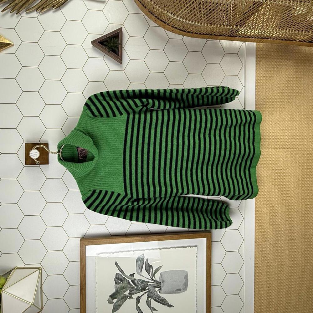 Juicy Couture Y2K Green Striped Cashmere Blend Turtleneck Sweater - Size - Small